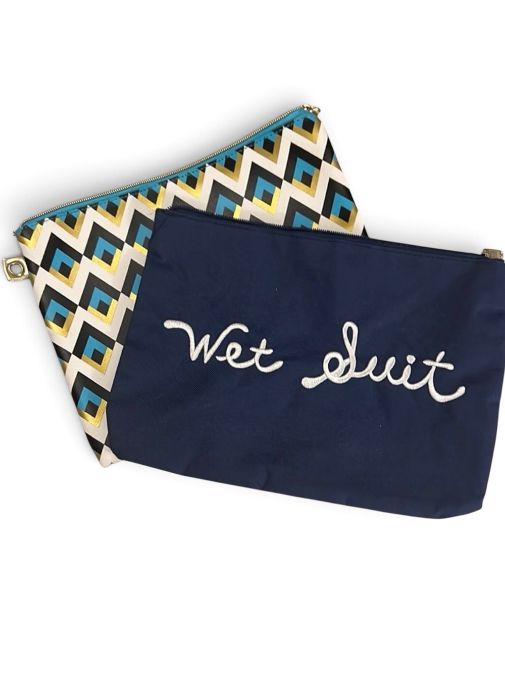 Dabney Lee Blue Geometric Travel Pouch & Wet Suit Bag Set